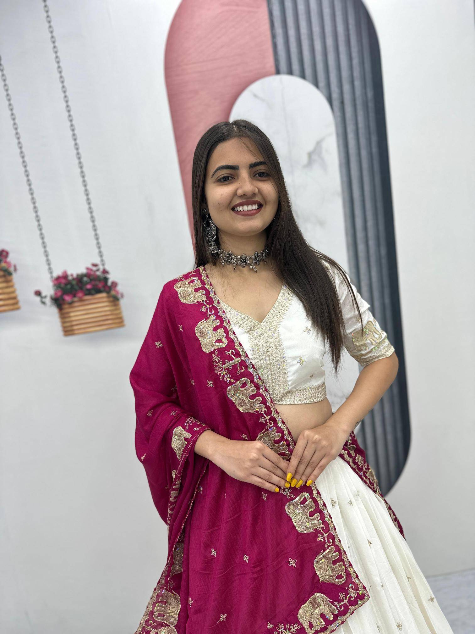 Tapi-300 chinon White Designer Lehenga choli exporter